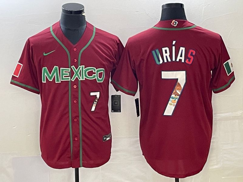 Men 2023 World Cub Mexico #7 Urias Red camo Nike MLB Jersey10